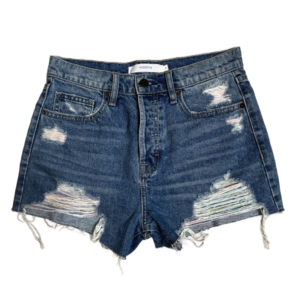 Hidden Denim Sofie Mom Blue Distressed Denim‎ Shorts S $88
